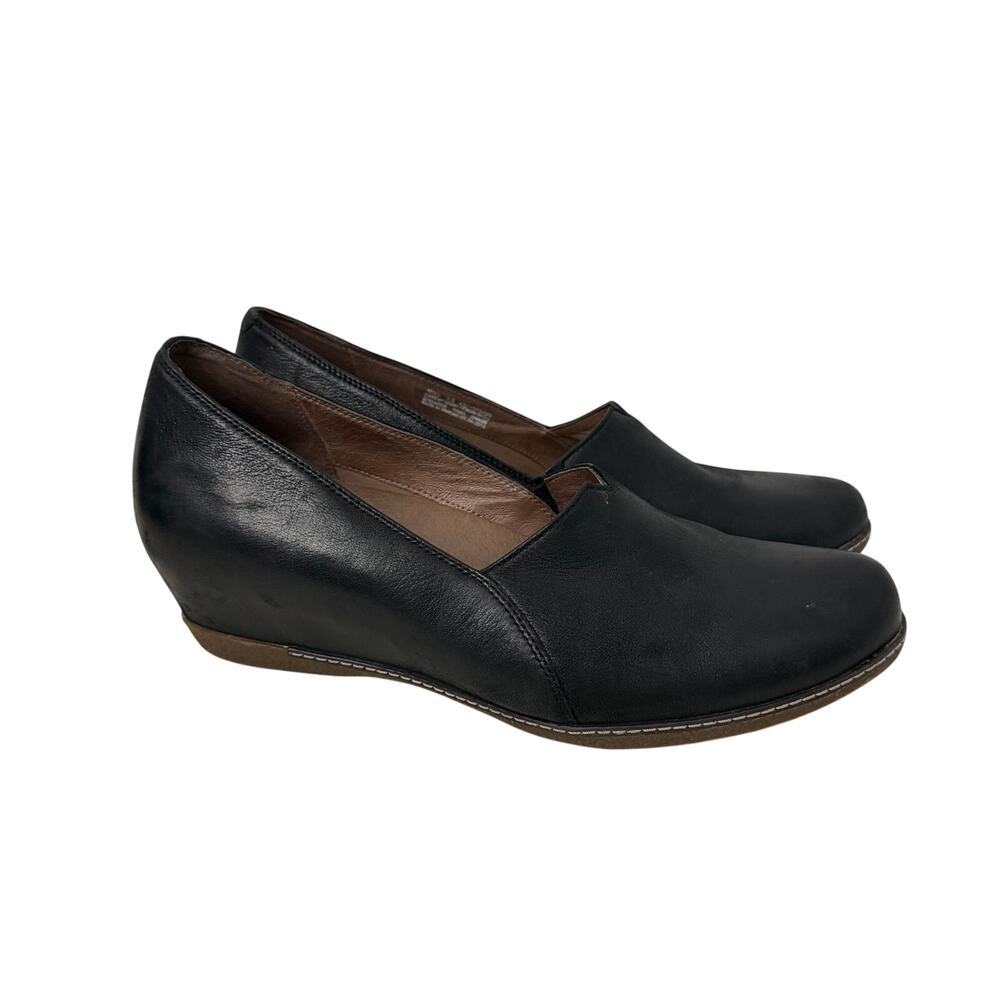 Dansko Liliana Black Leather Wedge Slip-On Loafers Womens Size 12.5-13 US 43 EU